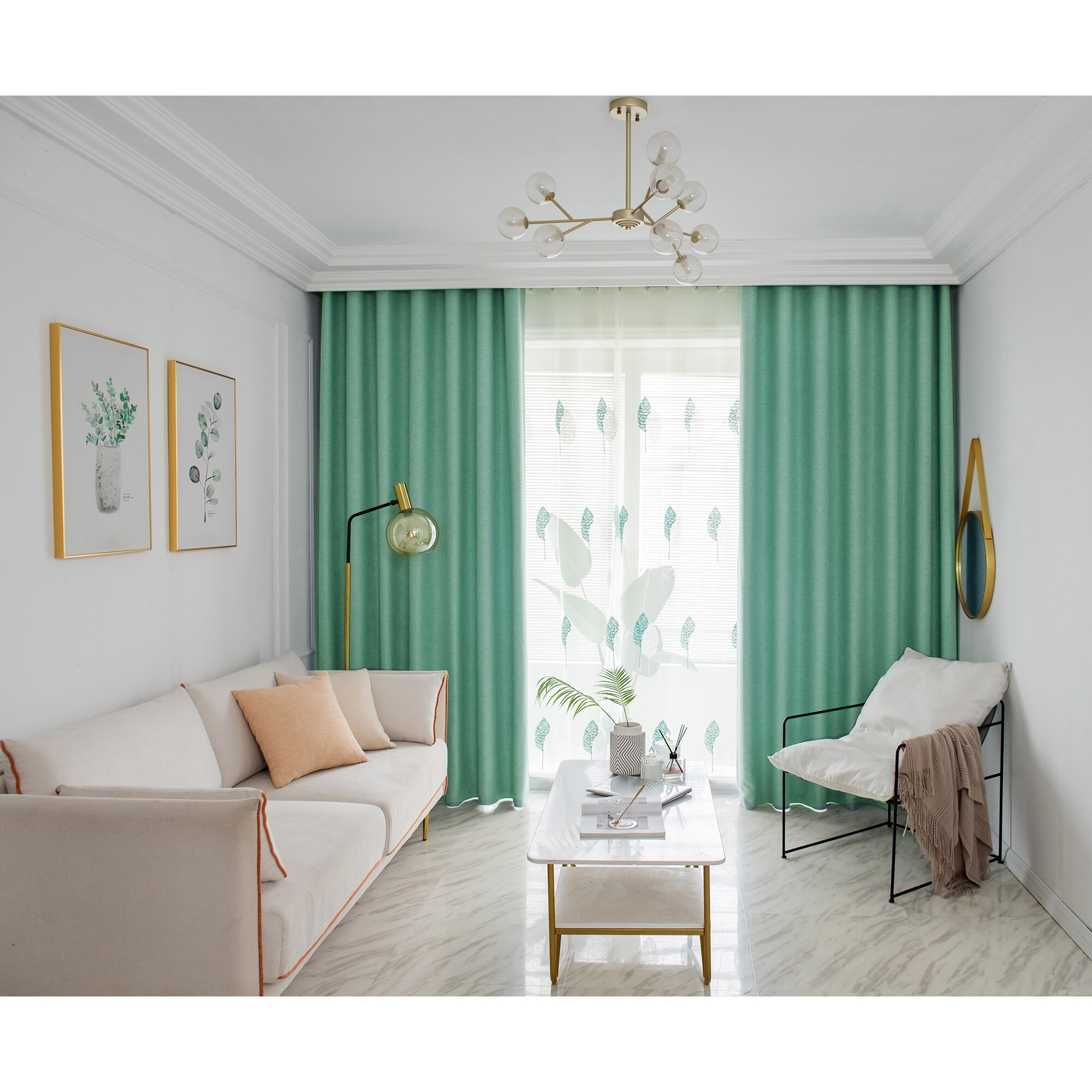 Set draperii Kring Urban, 2 * 140x245 cm, Poliester, prindere pe inele, Verde